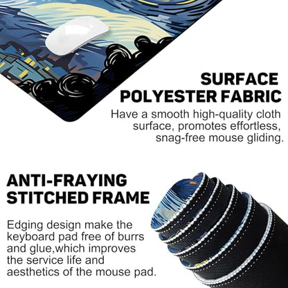 Black Cat Starry Night Gaming Mouse Pad with Stitched Edges Non-Slip Rubber Base Mouse Pad for Office,Computer,Keyboard,Laptop and Home Desk,35.4 x 15.7 Inch - color: Black Cat Starry Night, size: 15.7*35.4inch