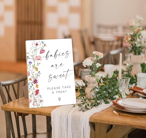 Babies Are Sweet Sign, Flowers Baby Shower Table Signs, Centerpieces for Tables, Gender Reveal Gifts Ideas, Boho Wooden Sign with Stand for Gender Reveal Party and Baby Shower Activities, 16 - color: Babies are16