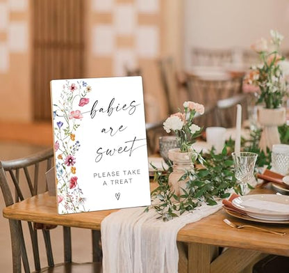 Babies Are Sweet Sign, Flowers Baby Shower Table Signs, Centerpieces for Tables, Gender Reveal Gifts Ideas, Boho Wooden Sign with Stand for Gender Reveal Party and Baby Shower Activities, 16 - color: Babies are16