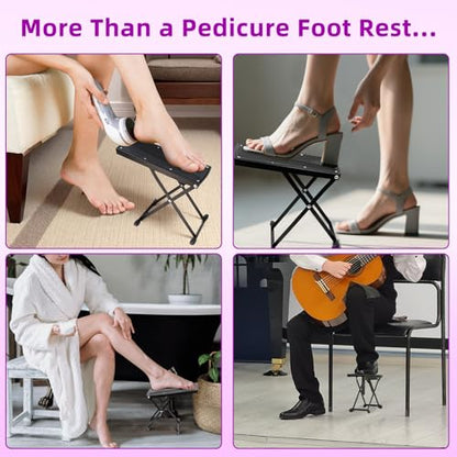 Pedicure Foot Rest, 6 Heights Adjustable Foot Stool, Metal Foldable Non-Slip Stand for Home and Salon Use Pedicure Station, Ideal Pedi Stool for Nail Tech or Guitar Foot Stool Black - color: Black