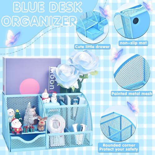 Blue Desk Accessories, 26Pcs Office Supplies and Desk Organizers, with Tape Dispenser, Stapler, Staple Remover, Ect, Gift Box Packaging - color: Blue