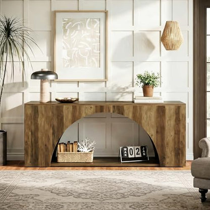 Tribesigns 63" TV Stand for 55/60/65/75 Inches TV, 2-Tier Farmhouse Television Stands with Arched Open Storage, Entertainment Center Media Console for Living Room & Bedroom, Brown