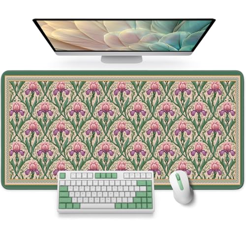 Large Mouse Pad for Desktop, Cute Desk Mat Pad Protector for Work & Gaming, Aesthetic Pretty Anti-Slip Laptop Blotter Cover for Office School Home Supplies, Blush Iris Garden, 35.4" x 15.7" - color: P-Blush Iris Garden, size: 35.4L x 15.7W inches