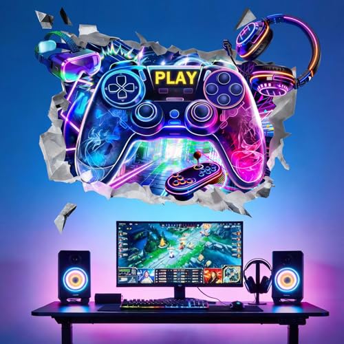 Game Wall Decals for Boys Bedroom: Gamer Theme Peel and Stick Removable Wall Stickers Boys Room Vinyl Decor Set for Boy Ages 1-12 Years