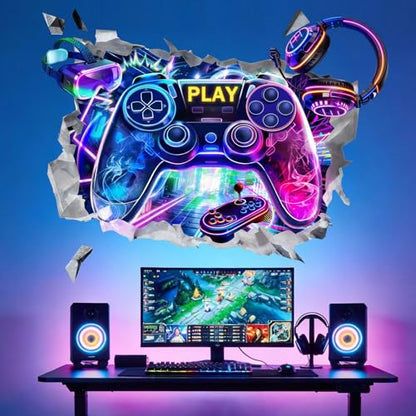 Game Wall Decals for Boys Bedroom: Gamer Theme Peel and Stick Removable Wall Stickers Boys Room Vinyl Decor Set for Boy Ages 1-12 Years