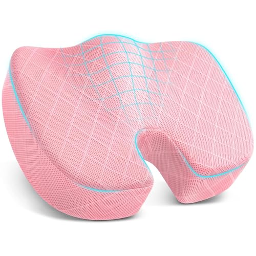 TushGuard Office/Car Seat Cushion, Non-Slip Sciatica & Back Coccyx Tailbone Pain Relief Chair Pad, Memory Foam Butt Pillow for Computer Desk, Wheelchair, Driving (Pink) - color: Pink, size: Large