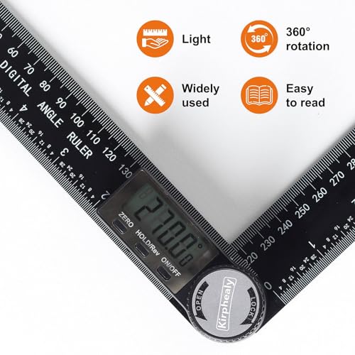 Digital Angle Finder Protractor, 7inch 200mm Angle Gauge Professional Measuring Tool, Third Generation Adjustable Angle Ruler, Quick Display for Carpentry Construction and Home Improvement