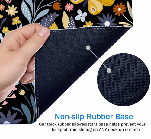 Mouse Pad Gaming, Large Mouse Pads for Desk, Keyboard Mouse Mat Desk Pad, Non-Slip Rubber Base with Stitched Edges Mousepad, 31.5x15.7in Butterflies and Flowers - color: Butterflies and Flowers, size: 31.5L x 15.7W inches