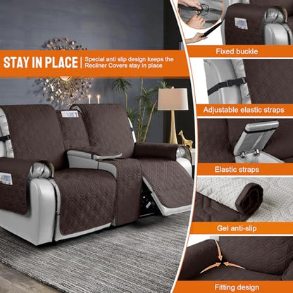 VANSOFY Loveseat Recliner Cover with Console 100% Waterproof Sofa Slipcovers Non-Slip Reclining Couch Covers Split Sofa Cover Furniture Protector for Pets, Dogs(Chocolate) - color: Chocolate