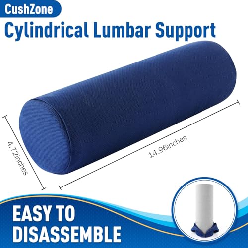 CushZone Seat Cushion, Lumbar Roll Support Pillow for Office Chair, Car, Gaming Chair, Memory Foam Back Cushion with Washable Cover for Relieving Back Pain & Improving Posture,Blue - color: Blue, size: Long