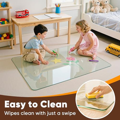 Antok Tempered Glass Chair Mat, 45"x45" Office Chair Mat for Carpet & Hardwood Floors, Heavy Duty 1/5" Desk Chair Mat for Smooth Rolling at Home or Office - size: 45"x45"