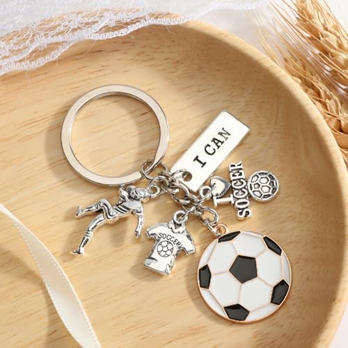 Sports Ball Keychain with Volleyball Baseball Soccer Basketball Football Charms Athletic Gift for Men - color: Football
