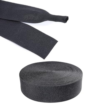 Black 2:1 Ratio Automotive Heat Shrink Braided Sleeving,Wear-Resistant Flat Woven Shrinkable Sleeve Fabric Car Cable Wires Hoses Protection (1"-19ft) - size: 1"-19ft