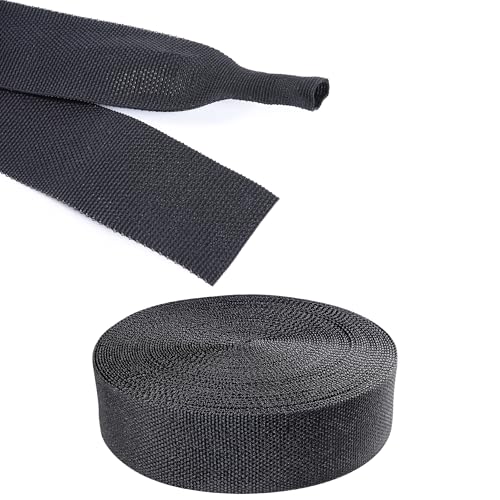 Black 2:1 Ratio Automotive Heat Shrink Braided Sleeving,Wear-Resistant Flat Woven Shrinkable Sleeve Fabric Car Cable Wires Hoses Protection (1"-19ft) - size: 1"-19ft
