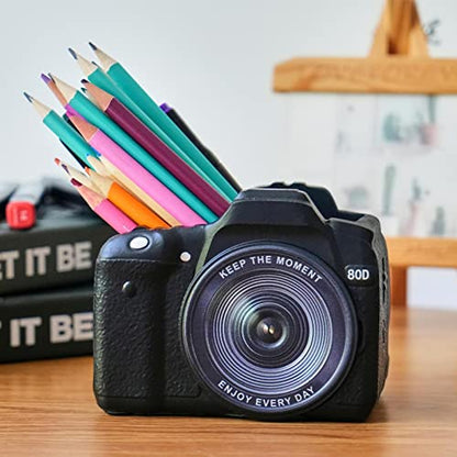 Camera Desk Decor Valentines-Day Gift - Bookend Shelf Decor Makeup Brush Holder, Aesthetic Desk Accessories Supplies Holders Organizer for Office Stationary Birthday Anniversaries Graduation Gift