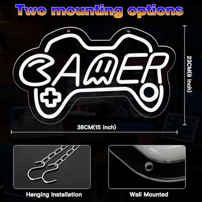 Gamer Neon Sign for girl room decor, 15 * 9 inch Pink Gaming led lights with USB Power and Dimmer Switch for game room decor,adult and Kids - style: pink-gamer
