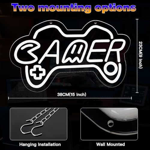 Gamer Neon Sign for girl room decor, 15 * 9 inch Pink Gaming led lights with USB Power and Dimmer Switch for game room decor,adult and Kids - style: pink-gamer