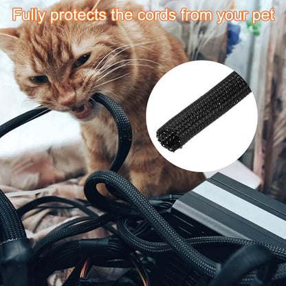 MECCANIXITY Split Sleeve Wire Loom 3/16" 9.84Ft Black Self Wrapping Braided Sleeve UL94-V2 Fireproof PET Sleeving for Automotive, Home Cable Management - color: Black, size: 3/16 Inch x 9.84Ft