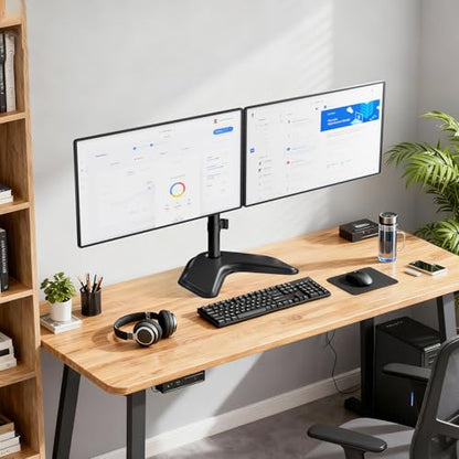 WALI Dual Monitor Stand, Freestanding Full Motion Monitor Desk Mount Fits 2 Screens up to 27 inches, Dual Monitors Arm Fits up to 22lbs, VESA 75x75 100x100 (MF002LM), Black - size: Dual, style: Steel Free Stand