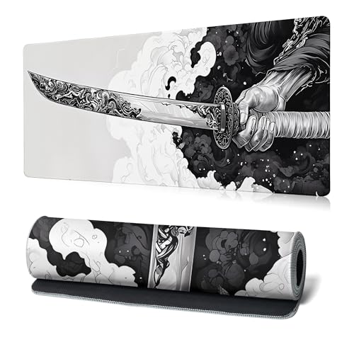 Katana Gaming Mouse Pad 31.5x11.8 Inch Large Black Long Extended Pads Big Mousepad Large Non-Slip Rubber Base Waterproof Big Keyboard Mat with Stitched Edges for PC Computer Laptop and Office - color: Katana
