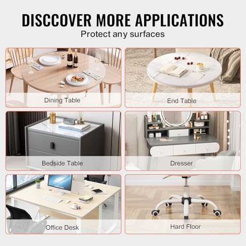 VEVOR Plastic Table Cover, 42 x 42 Inch 2.0 mm Thick Clear Round PVC Desk Mat Protector, Waterproof & Easy Cleaning Desk Pad Tablecloth, for Office, Dresser, Dining Room, Night Stand - size: 42" (Round)
