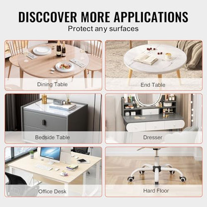 VEVOR Plastic Table Cover, 48 x 48 Inch 2.0 mm Thick Clear Round PVC Desk Mat Protector, Waterproof & Easy Cleaning Tablecloth for Office, Dresser, Dining Room, Night Stand - size: 48" (Round)