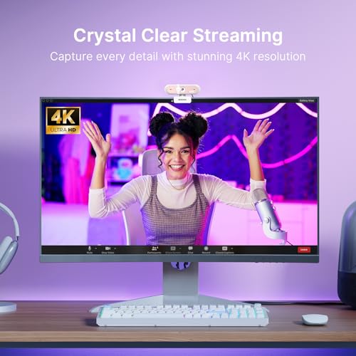 NexiGo N660P Pro 4K Webcam with Distortion-Free Lens, 1080p 60 fps Autofocus USB Streaming Camera, 3DNR, Noise-Canceling Mics & Privacy Cover, Web Cam for Gaming/Live Streaming/PC/Mac/Switch 2, Pink - style: 4K Webcam with Cover