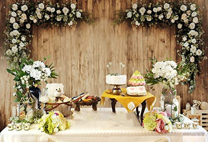 7x5ft Wedding Backdrops for Reception Rustic Floral Wood Plank Bridal Shower Backdrop Ceremony Party Decorations Valentine's Day Photography Background Photo Props - size: 7x5ft-Polyester