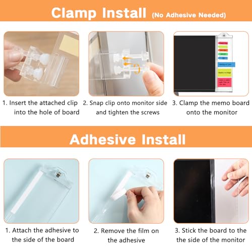 Monitor Memo Boards for Computer, Whole Transparent 2 Pack (Left & Right) Multifunction Acrylic Screen Message Reminder Pad Side Panel Phone Holder Organizer for Office Desktop, with Pen & Sticky Note - style: Left + Right