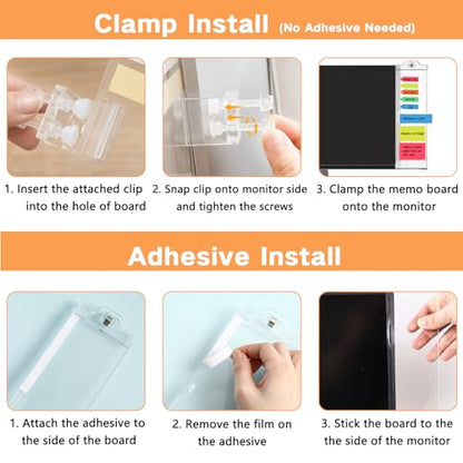 Monitor Memo Boards for Computer, Whole Transparent 2 Pack (Left & Right) Multifunction Acrylic Screen Message Reminder Pad Side Panel Phone Holder Organizer for Office Desktop, with Pen & Sticky Note - style: Left + Right