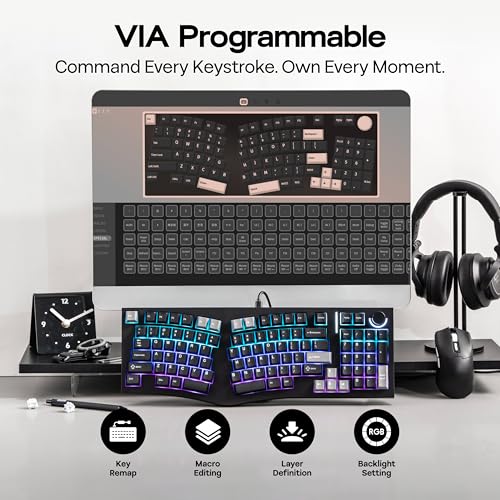MechLands Feker Alice98 Ergonomic 98 Keys Custom Mechanical Keyboard, VIA Programmable, USB-C Wired Gaming Keyboard, Hot Swappable, 5 Layer Paddings, Control Knob, NKRO, RGB for Win/Mac (Black) - color: Black