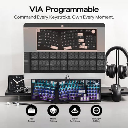 MechLands Feker Alice98 Ergonomic 98 Keys Custom Mechanical Keyboard, VIA Programmable, USB-C Wired Gaming Keyboard, Hot Swappable, 5 Layer Paddings, Control Knob, NKRO, RGB for Win/Mac (Black) - color: Black