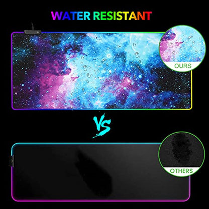 AIMSA RGB Gaming Mouse Pad Extended, Large Led Mousepads Non-Slip Rubber Base with 14 Lighting Modes, Computer Keyboard Mat Soft Desk pad Waterproof 35.4 x 15.8 inches, Galaxy Nebula Universe - color: Galaxy Nebula Universe