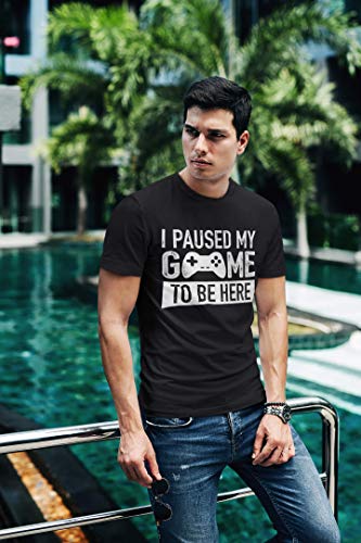 I Paused My Game to Be Here t Shirt Gamer Gifts for Men Gaming Funny Graphic Tees - color: Charcoal Black, size: Large