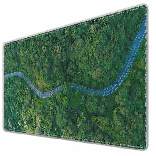 Greenery and Road Large Gaming Mouse Pad Lush Green Forests Natural Tree Long Mousepad Keyboard Mat for Desk,Office,Home 35.4"X15.7" - color: Greenery and road