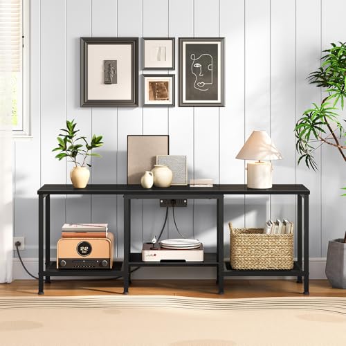 HOOBRO TV Stand with Charging Station to 55 Inches, LED Entertainment Center, Media TV Console Table with Open Storage Shelving for Living Room, Bedroom, Black BB122UDDS01 - color: Black