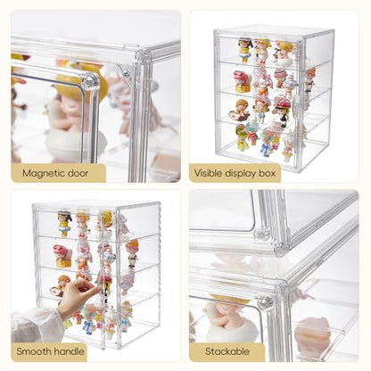 4 Tiers Clear Acrylic Display Case, Plastic Storage Bins with 3 Adjustable Divider and Magnetic Door,Stackable Display Box for Figures Showcase (XXL-4 Tier-2 Pack) - size: XXL-4 Tier-2 Pack