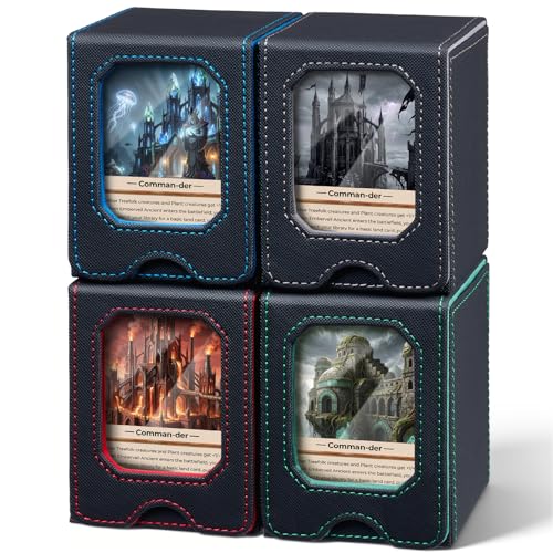 Fabmaker 4 pack Deck Box Compatible with MTG, Display Card Storage Box Holds 100 Double-Sleeved Cards, Trading Card Deck Case Compatible with Magic the Gathering with PU Leather & Magnetic Closure - color: Multicolor