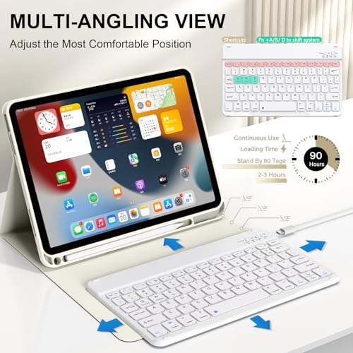Keyboard Case for iPad (A16) 11th Gen 11 Inch 2025, iPad 10th Generation 10.9 inch 2022 with Pencil Holder, Wireless Keyboard and Slim Lightweight Soft Cover Auto Wake/Sleep, Cream White - color: Cream White
