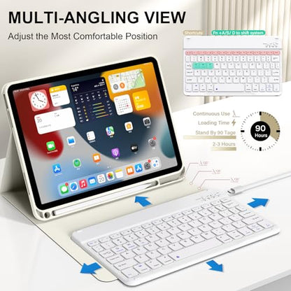 Keyboard Case for iPad (A16) 11th Gen 11 Inch 2025, iPad 10th Generation 10.9 inch 2022 with Pencil Holder, Wireless Keyboard and Slim Lightweight Soft Cover Auto Wake/Sleep, Cream White - color: Cream White