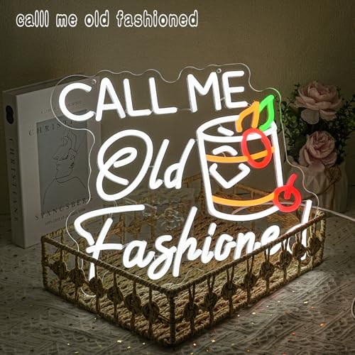 Call Me Old Fashioned Neon Sign Whiskey Led Sign Bar Neon Light Cocktail Bar Letter Wall Decor for Bar Pub Party Man Cave Bedroom Bar Shop - style: call me old fashioned