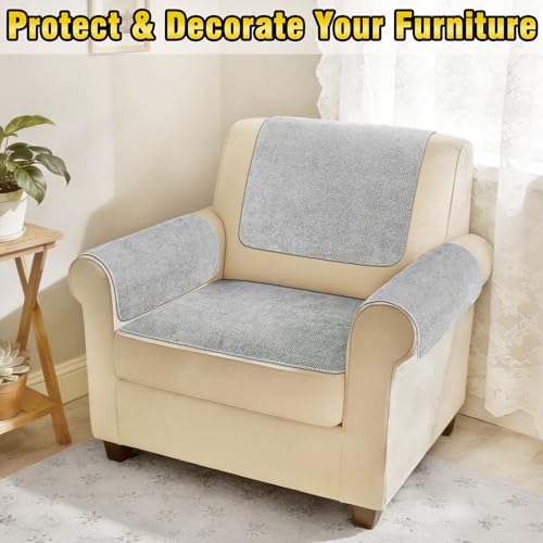 Couch Arm Covers, Sofa Arm Covers, Waterproof Armrest Cover for Sofa, Loveseat, Armchair, Anti-Slip Recliner Arm Cover, Headrest Cover, Arm Chair Covers Set of 2 (Light Gray, 24"×24") - color: Light Gray, size: 24" x 24" - 2 pcs