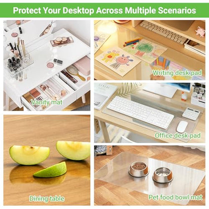Medium Clear Vanity Mat, 28"x16", Makeup Desk Protector | Anti-Slip, Waterproof, Scratch Resistant, Safe Round Edge, Odorless, Easy Clean, Prevents Vanity Cosmetics & Pet Bowl stains - size: 28" x 16"