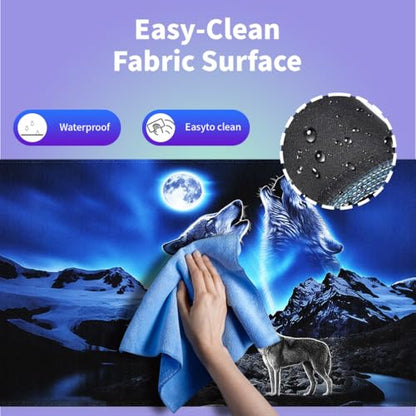 Large Gaming Mouse Pad (31.5" x 15.8") - Wolves Howling at The Moon Grey Wolf Bright Moonlight Great Snowy Mountain, Extra XXL Extended Office Accessories, Premium Stitched Anti-Slip Desk Mat - color: Blue and Black