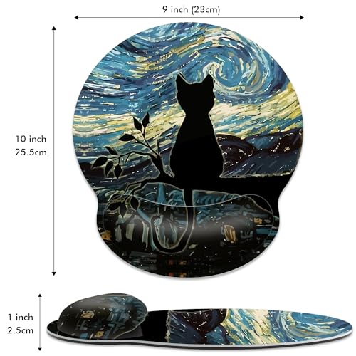 Ergonomic Mouse Pad with Wrist Support,Aesthetic Black Cat Mouse Pad with Wrist Rest,Relieve Wrist Pain Mousepad Non-Slip Rubber Base,Cute Mouse Pads for Desk,Computers,Laptop,Office,Accessories - color: Aesthetic Black Cat