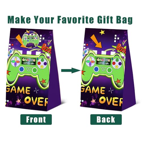 24Pcs Video Game Goodie Gift Bags with Stickers, Video GameTheme Paper Bags, Perfect for Gamer Party Supplies and Treat Bags - color: purple-24-game-bags