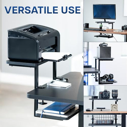 VIVO Clamp-on 16 inch Flexible 2-Tier Shelving Unit for Table Accessories, Gaming Devices, and More, 4 Configuration Options, Desktop Organizer, Black, DESK-SHELF2CS