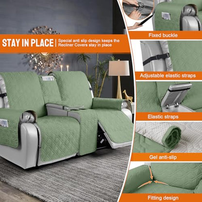 VANSOFY Loveseat Recliner Cover with Console 100% Waterproof Sofa Slipcovers Non-Slip Reclining Couch Cover Split Sofa Covers Furniture Protector for Pets, Dogs(Bean Green) - color: Bean Green