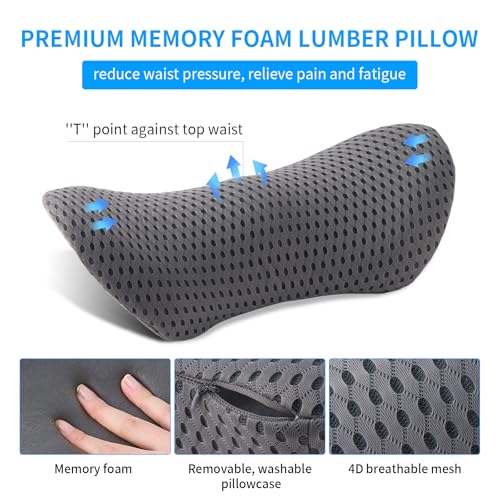 Lumbar Pillow, Memory Foam Lumbar Support Pillow for Office Chair and Car Seat, Back Support Pillow for Lower Back Pain Relief, Support Cushion Back Pillow for Sleeping, Driving, Resting - color: Grey