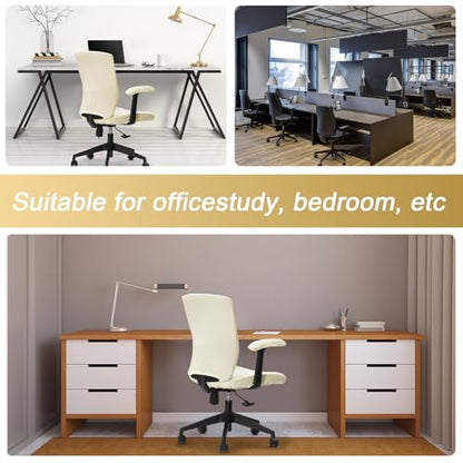 Tallew 4 Pcs Office Chair Covers Set Computer Universal Protective Stretchable Chair Seat Covers Desk Armrest Slipcovers Pads Office Cushion Backrest for Rotating(White) - color: White